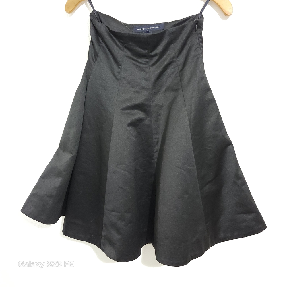 French Connection Black Satin Flouncy Circle Skirt PREOWNED